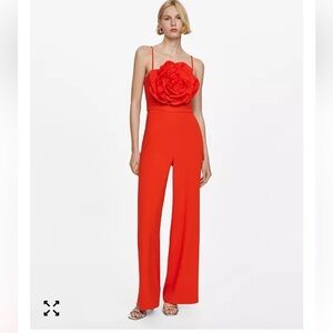 MANGO jumpsuit, flower beautiful red/ watermelon color size L